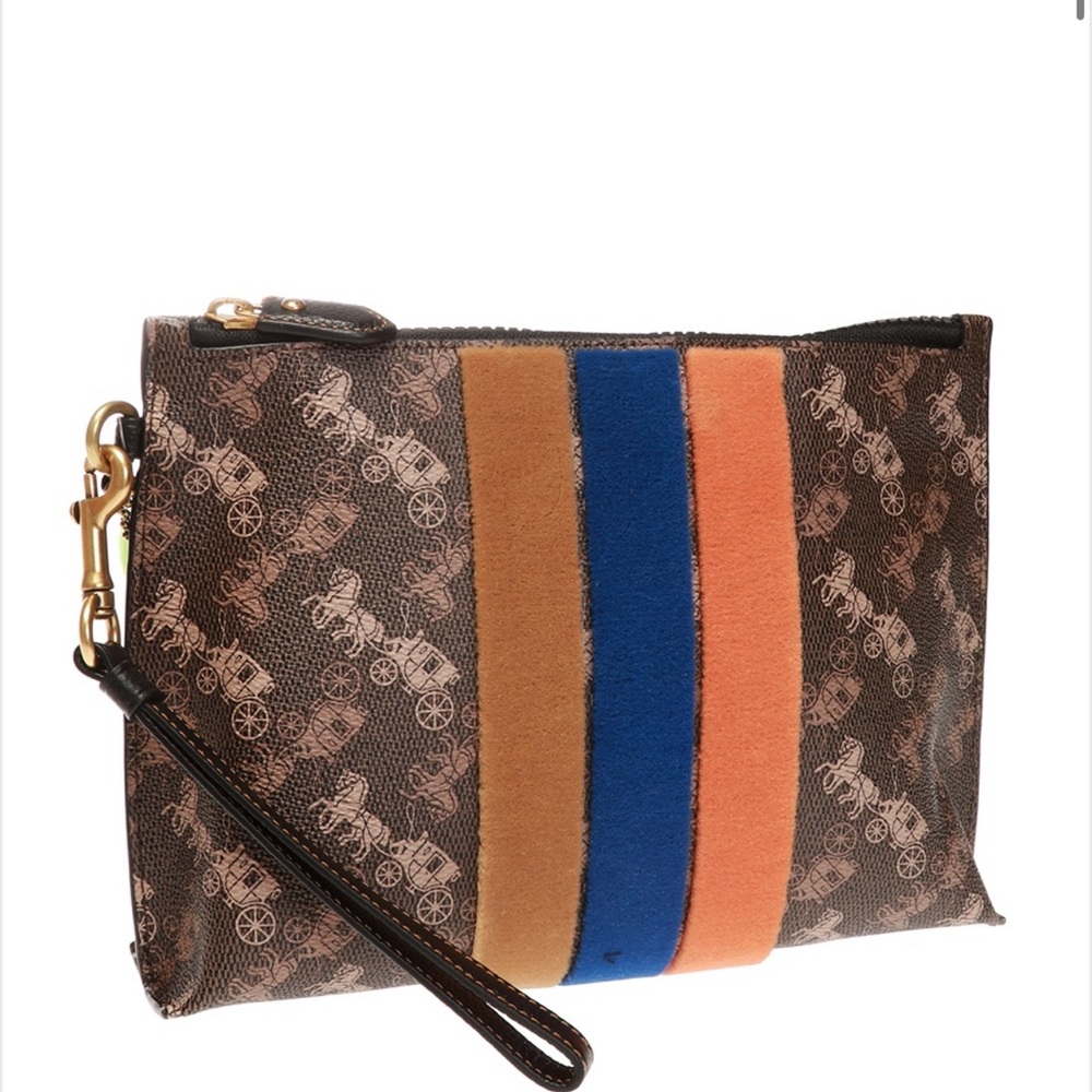 NWT Coach Charlie Pouch With
Horse And Carriage Print And
Varsity Stripe 88500